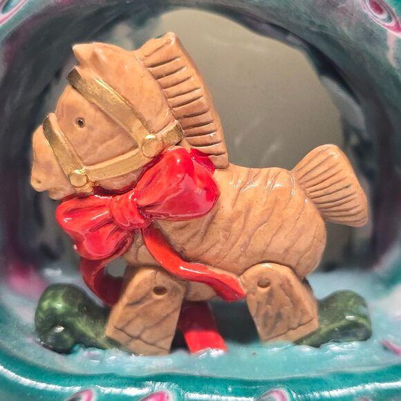 Vintage Hand Carved Wax Music Candle Playing 12 Days Of Christmas Rocking Horse - Picture 5 of 8